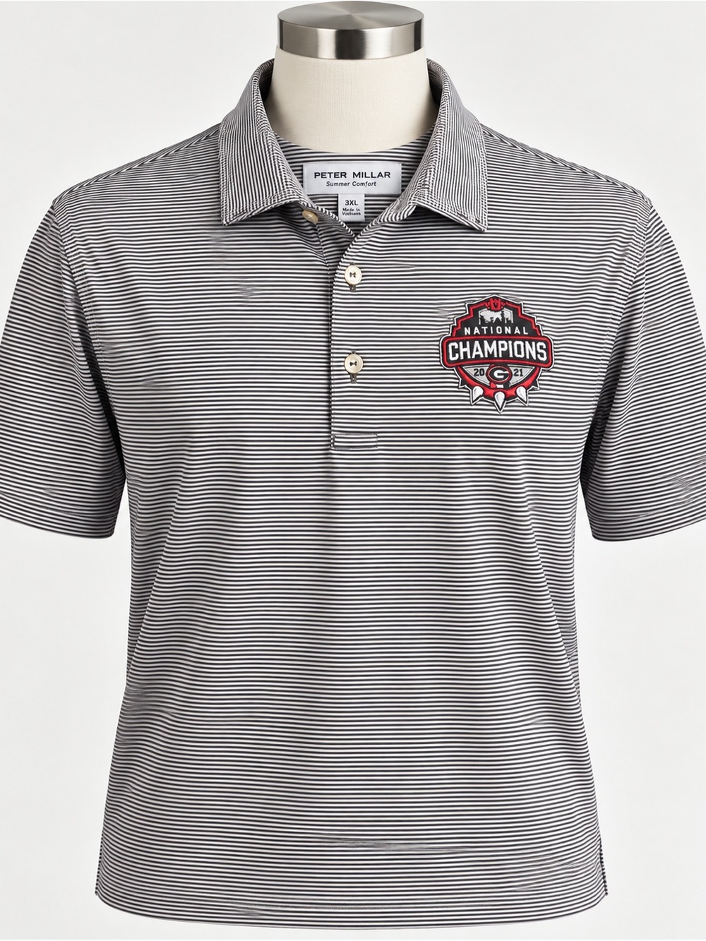 Peter Millar Georgia Bulldogs 2021 National Champions Polo Men’s 3XL NWT Stripe